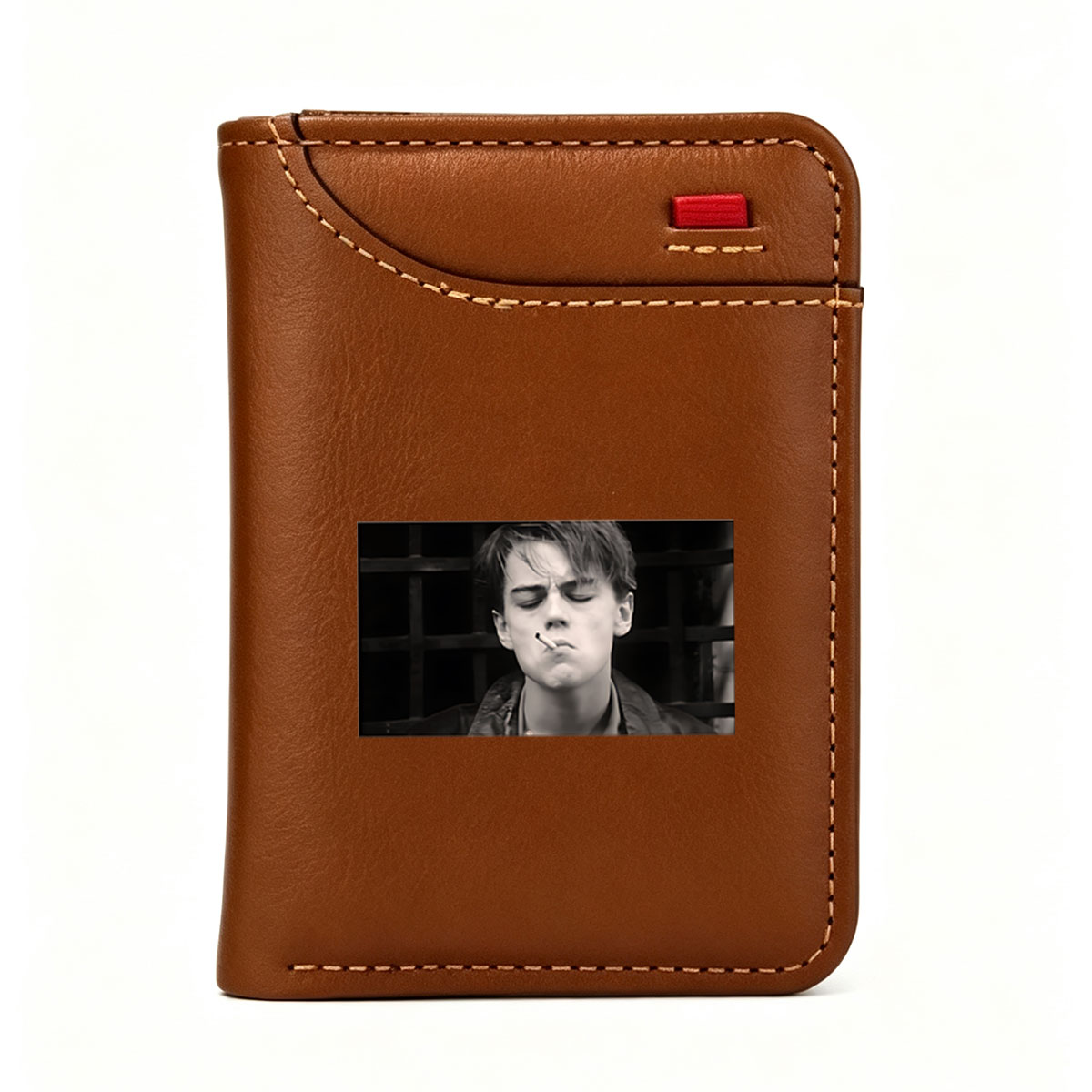 Leonardo DiCaprio smoking a cigarette in a black and white scene - Vertical Style Wallet