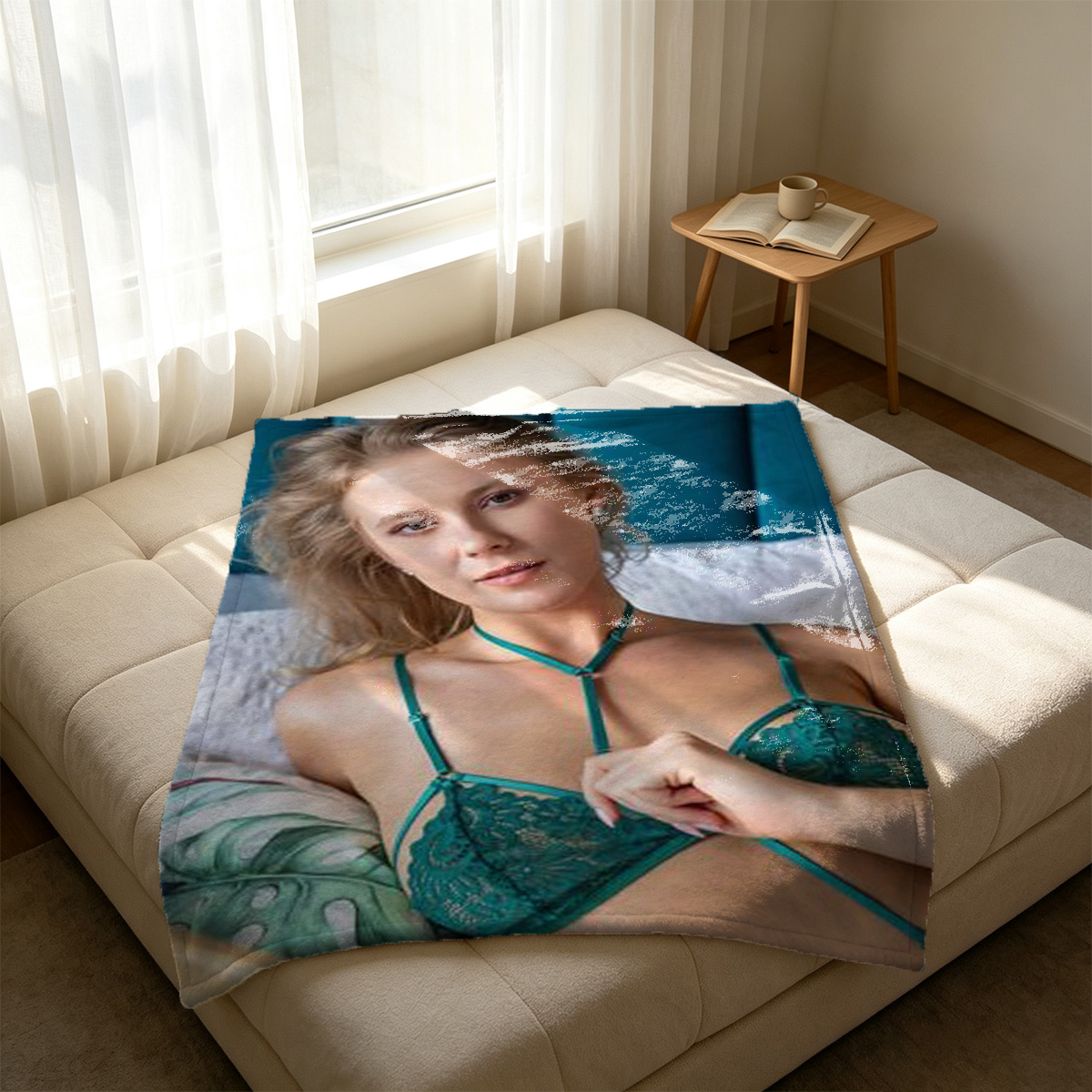 Red Lingerie on Velvet Couch - Blanket
