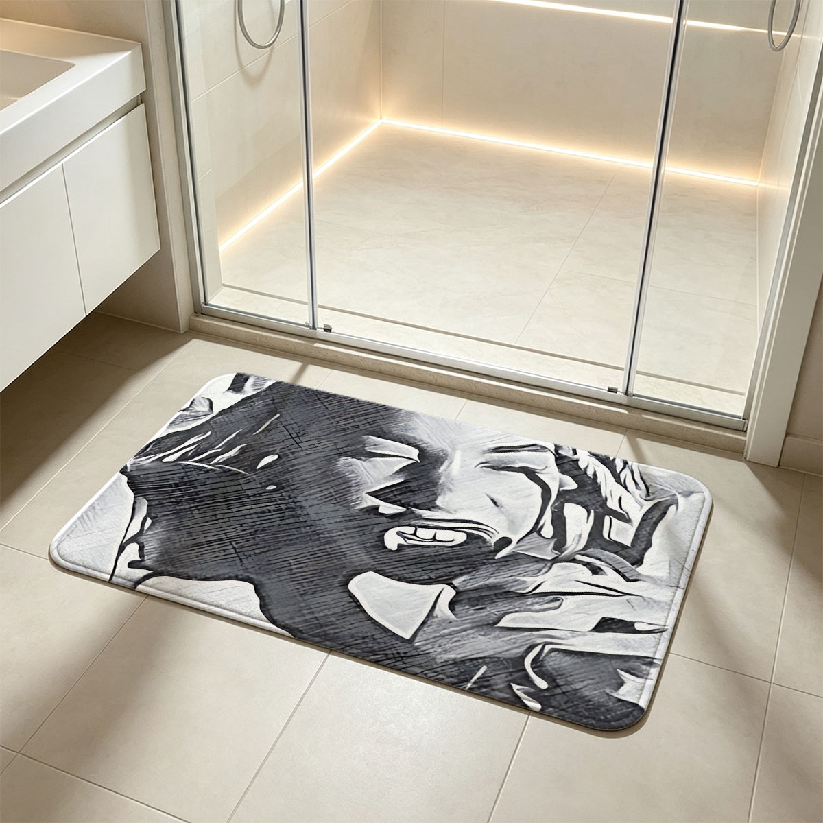 Woman Laughing with Braided Hair and Headphones - Flannel floor mat