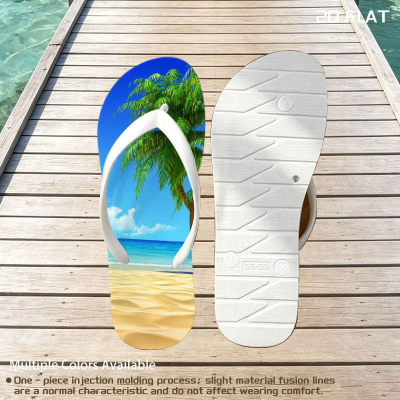 Tropical Beach with Palm Tree and Clear Blue Sky -  flip-flops