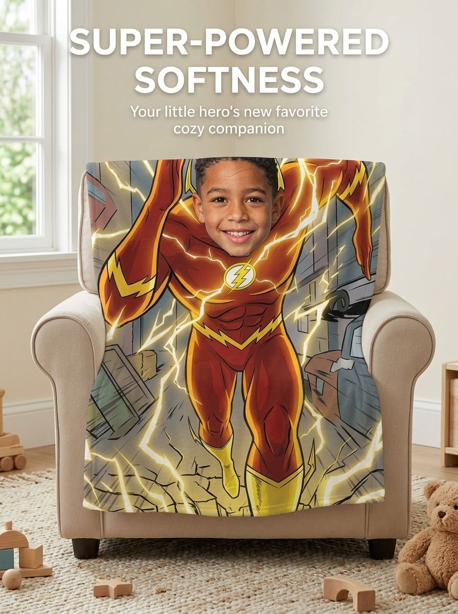 Custom Photo Superhero Flannel Blanket Ultra Soft Personalized Face Throw Fleece Blanket for Kids Boys Birthday Gift