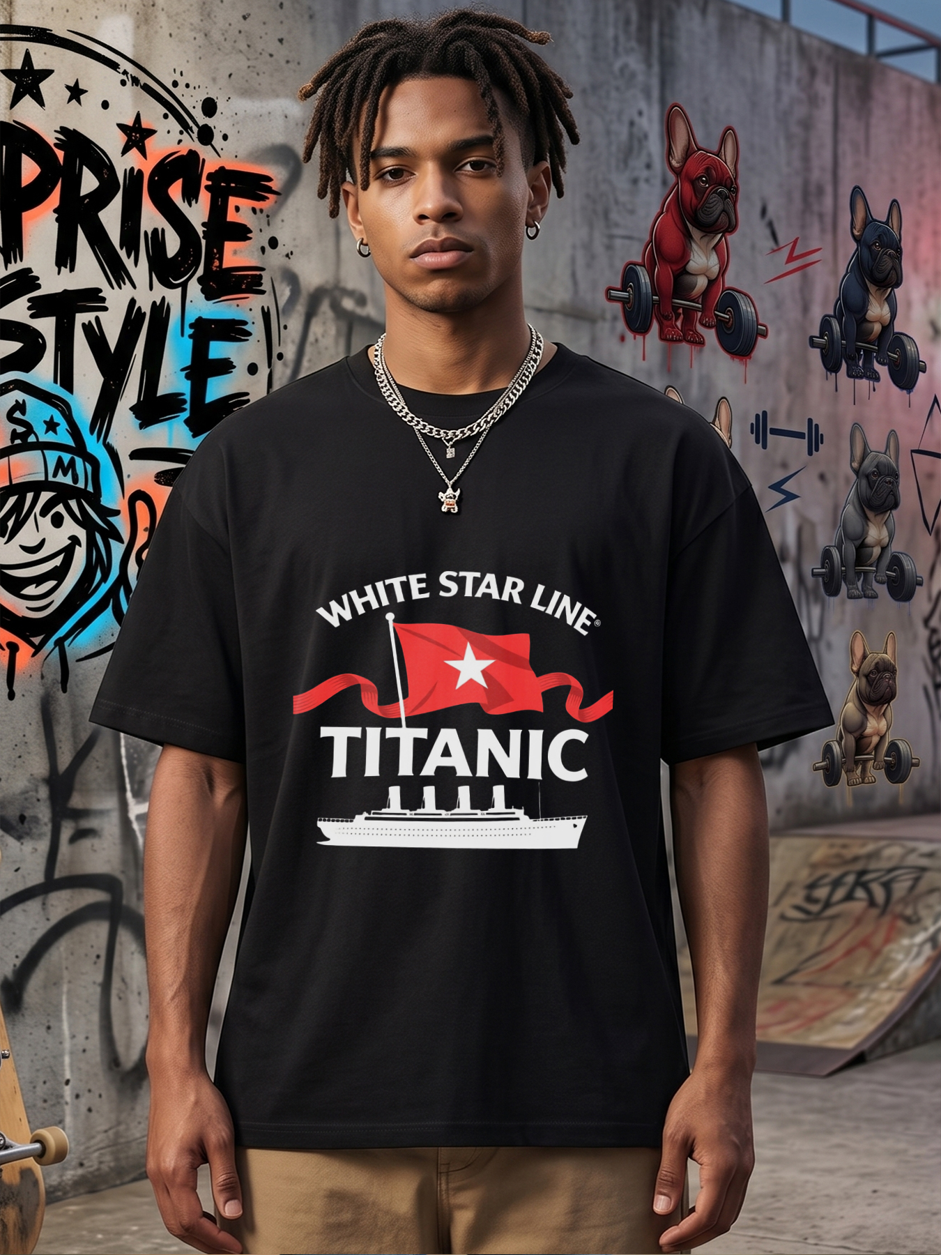 Men's Printed T-Shirt White Star Line Titanic Ship Flag Design Casual Round Neck Summer Lightweight Breathable Short Sleeve T-Shirt for Travel Enthusiasts and History Lovers