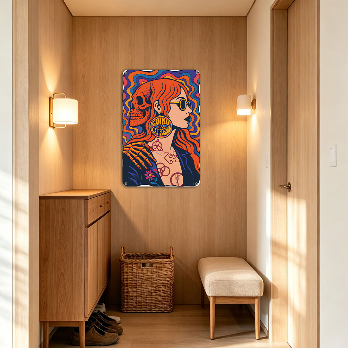 Going to California: Skeleton and Redhead with Psychedelic Vibes - painting