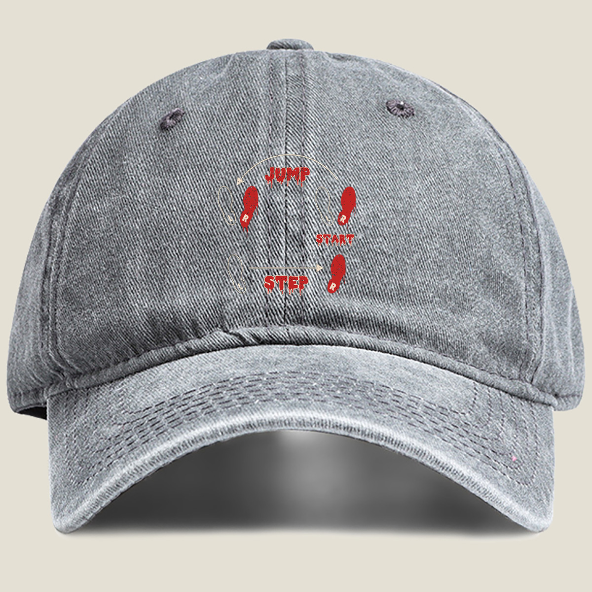 Jump Step Start: Footprint Dance Move Guide - Washed Denim - Baseball Cap