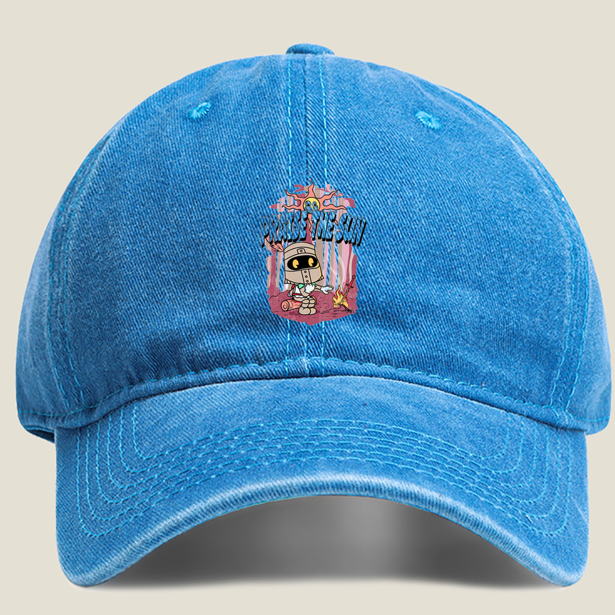 Praise the Sun - Knight and Sun Character Art - Washed Denim - Baseball Cap