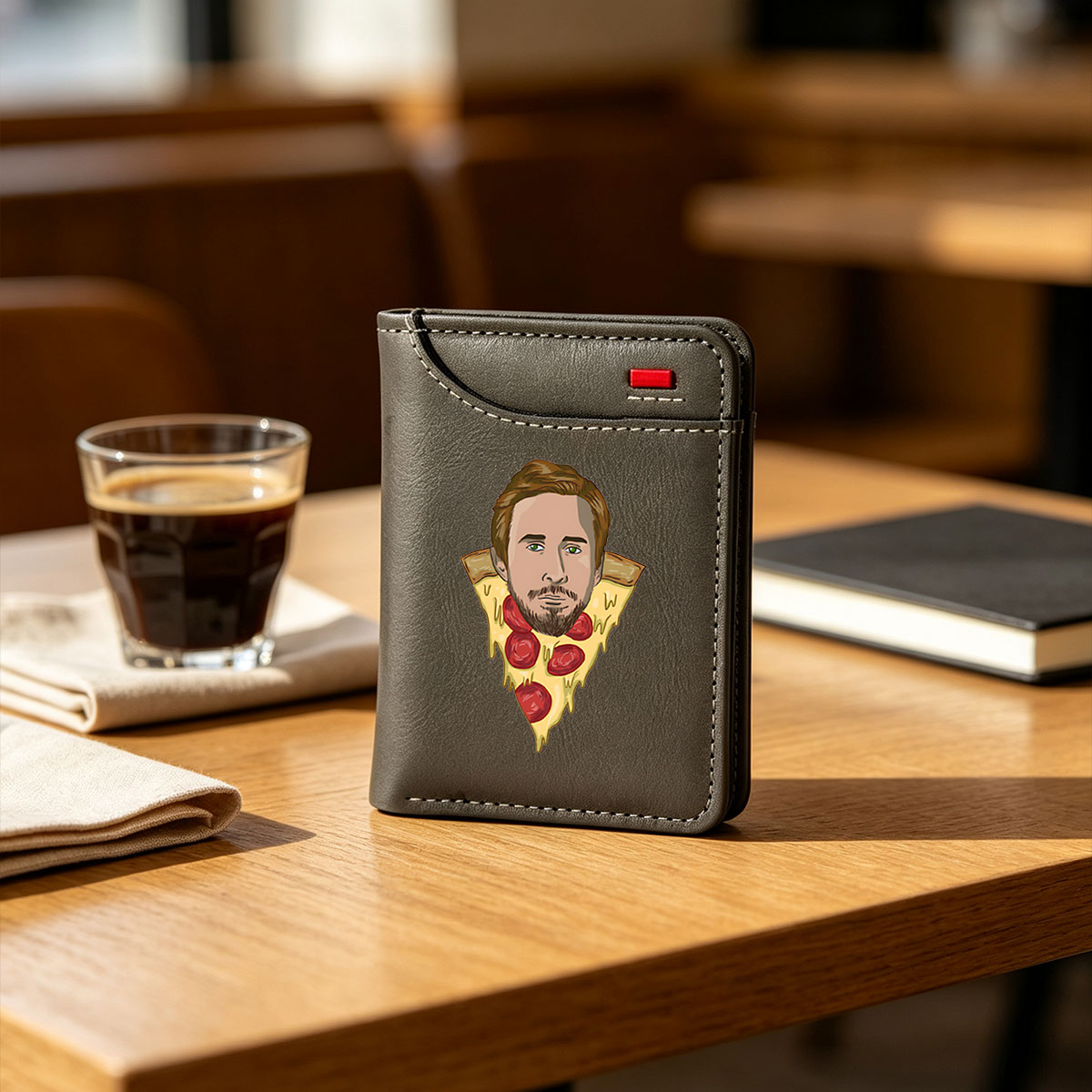 Pizza Slice with a Man's Face - Vertical Style Wallet