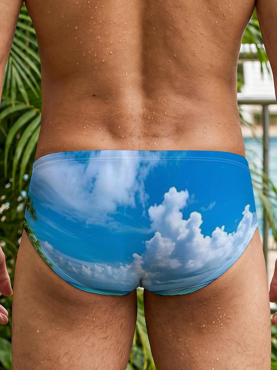 Tropical Beach with Crystal Clear Waters and Palm Trees -  Men's swim trunks