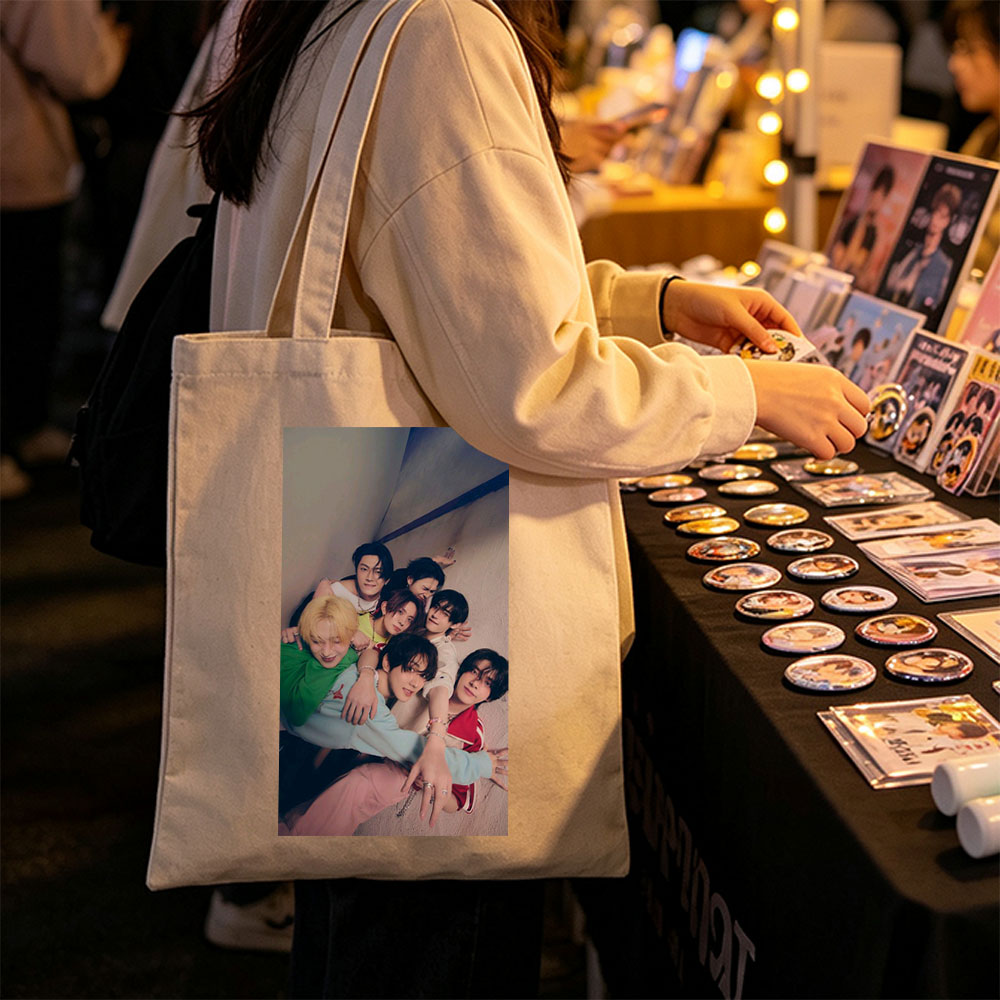 ENHYPEN Group Photo - Close-Up of Members Posing Together in a Cozy Indoor Setting - Canvas tote bags