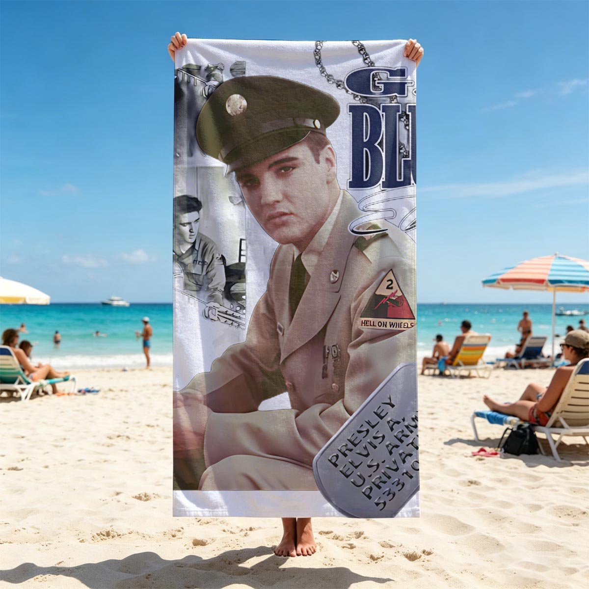 Elvis Presley in G.I. Blues: Army Private, Hell on Wheels - Beach towels