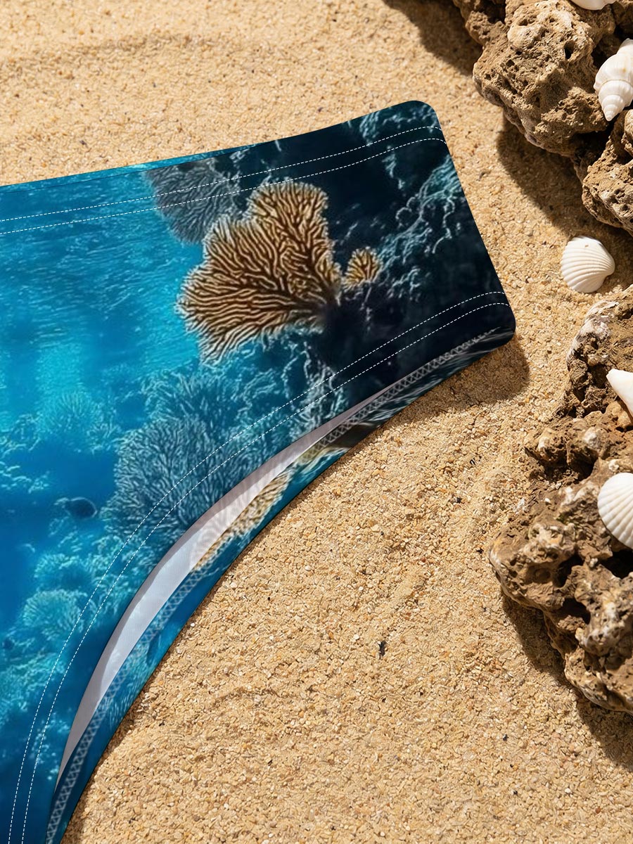 Underwater Coral Cave with Sunlight and Fish -  Men's swim trunks
