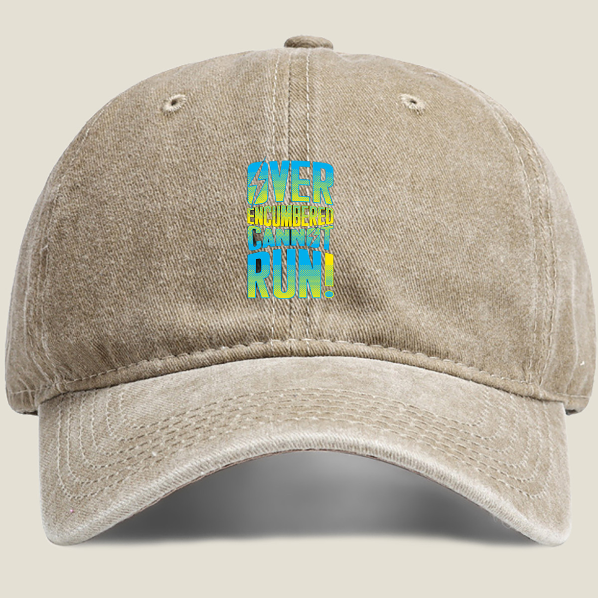 Over Encumbered Cannot Run! - Washed Denim - Baseball Cap