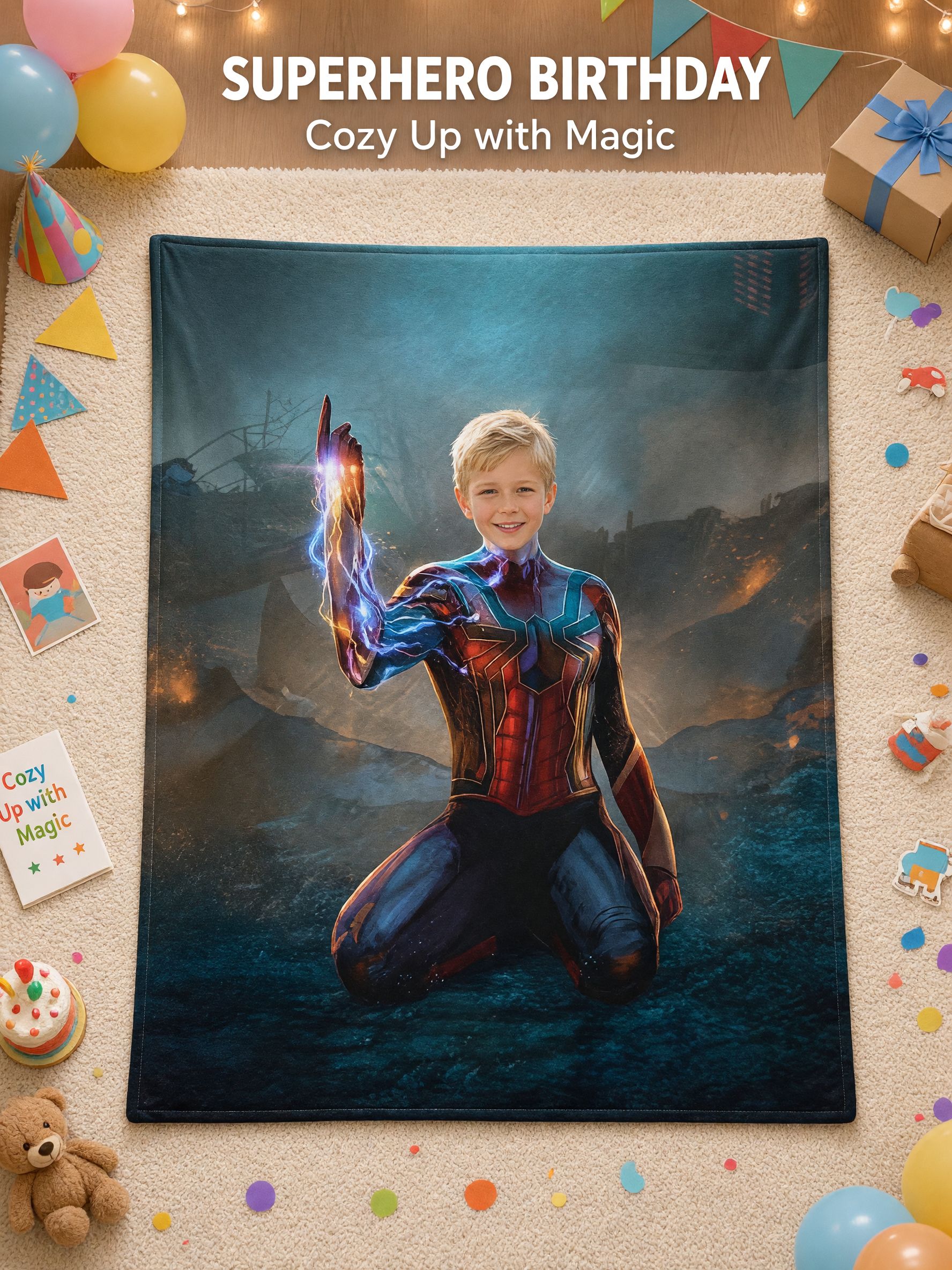Custom Face Superhero Photo Blanket Ultra Soft Anti Pilling Flannel Throw Ideal Personalized Gift for Kids and Family