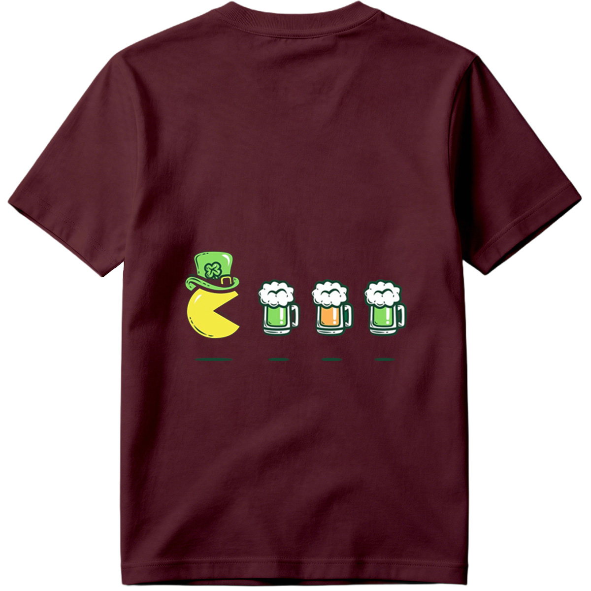 Pac-Man Wears a Leprechaun Hat and Approaches Beer Mugs - Tee