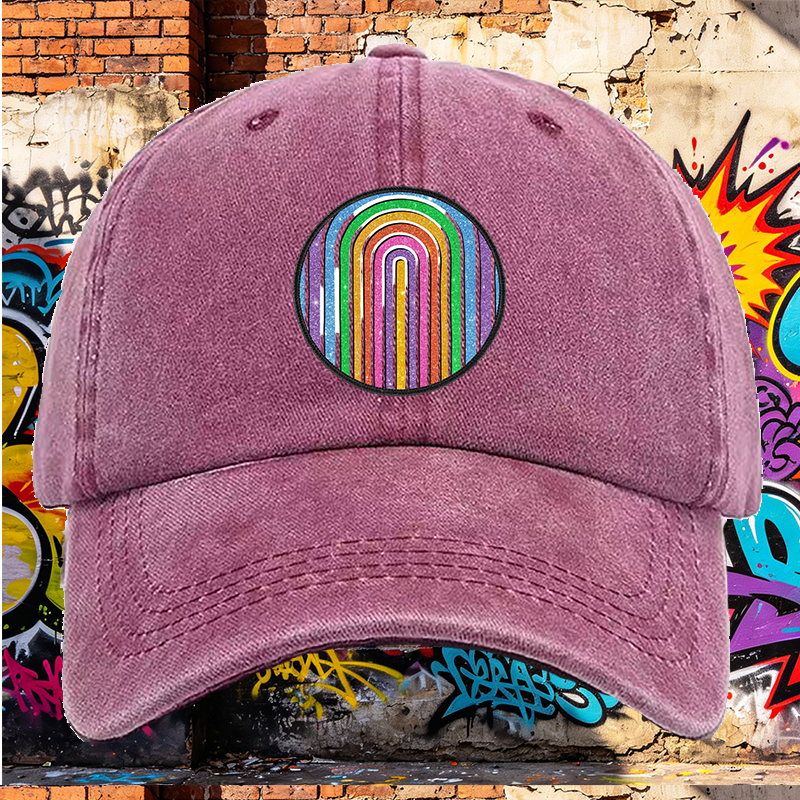Men's Printed Washed Cap Rainbow Glitter Pattern Casual Round Neck Summer Lightweight Washed Hat for Outdoor Activities Adults