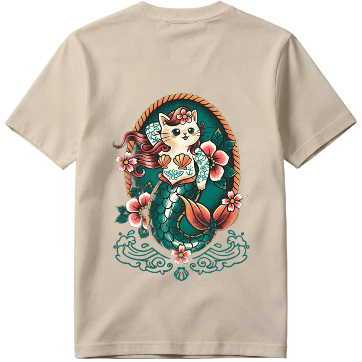 Mermaid Cat with Floral Design - Tee