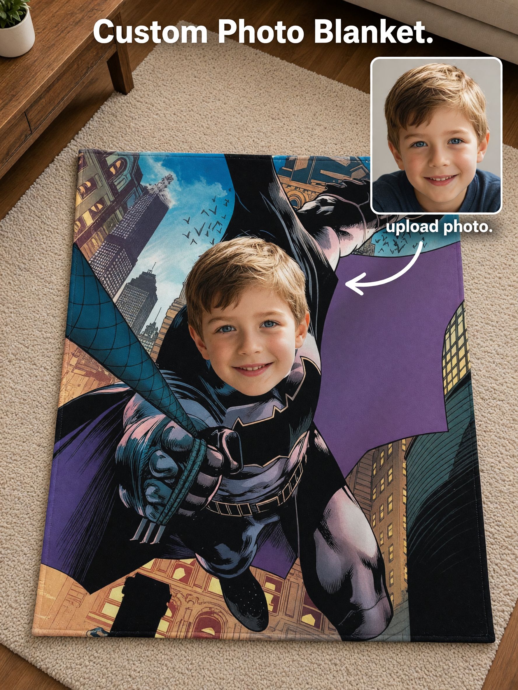 Custom Face Photo Blanket Superhero Comic Design Soft Flannel Fleece Throw for Kids and Adults Ideal Personalized Gift