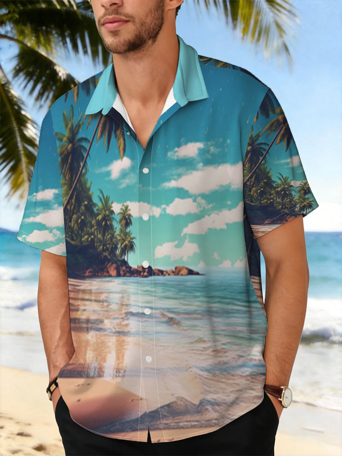 Tropical Beach with Palm Trees and Crystal Clear Water -  Shirt