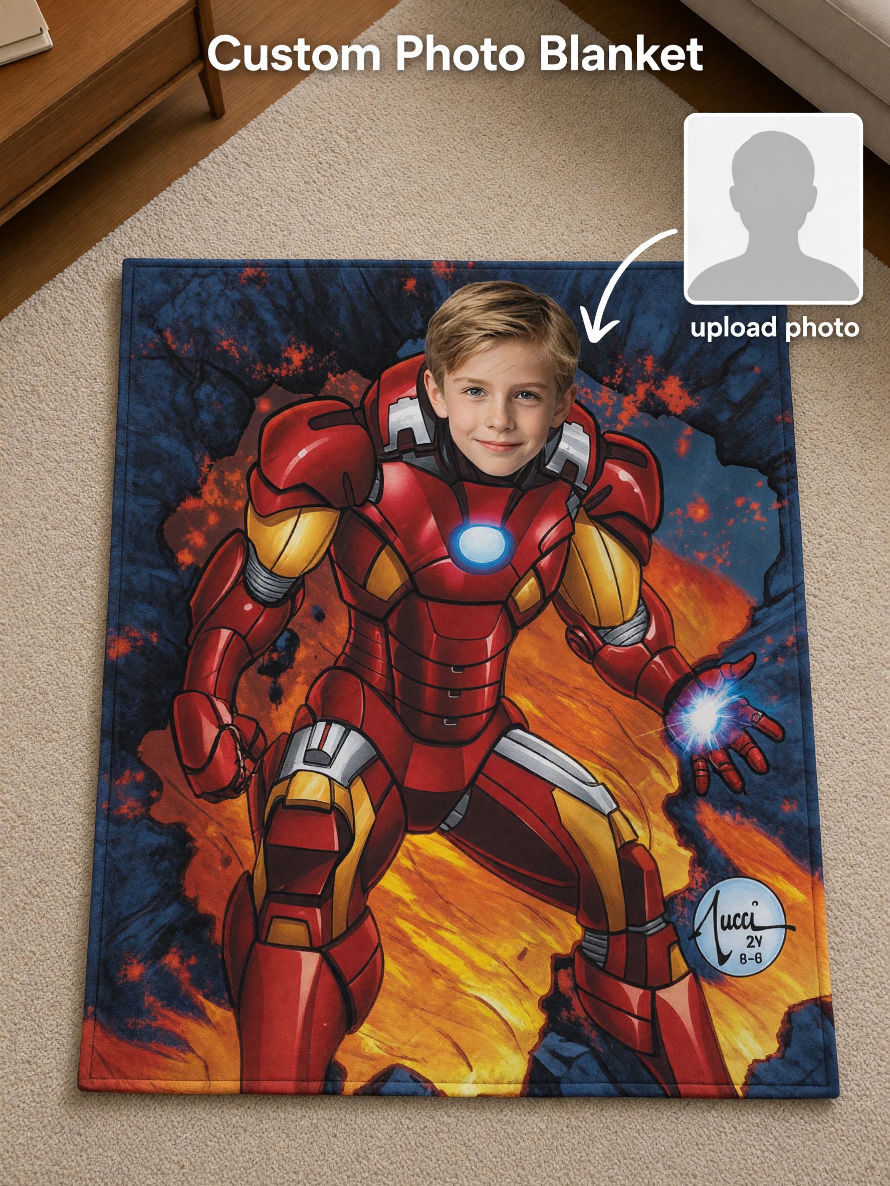 Personalized Superhero Face Photo Blanket Custom Flannel Fleece Throw Soft Anti-Pilling Bed Couch Travel Cozy Gift