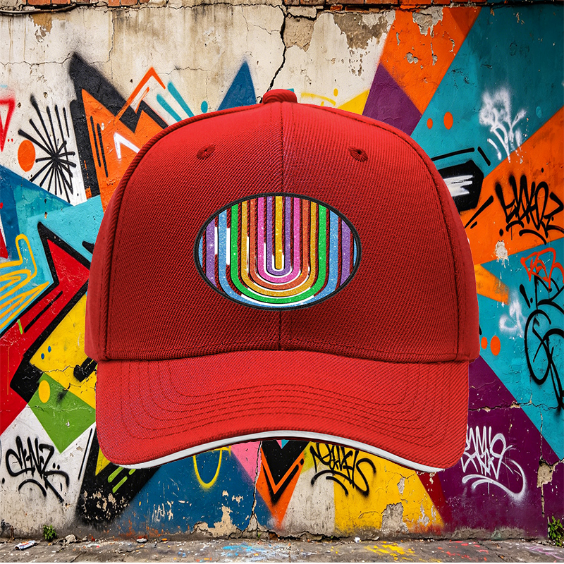 Unisex Classic Sandwich Hat with Glitter Rainbow Arc Print - Stylish Sun Protection Cap for Outdoor Activities, Perfect for Fashion-Loving Adults and Urban Explorers