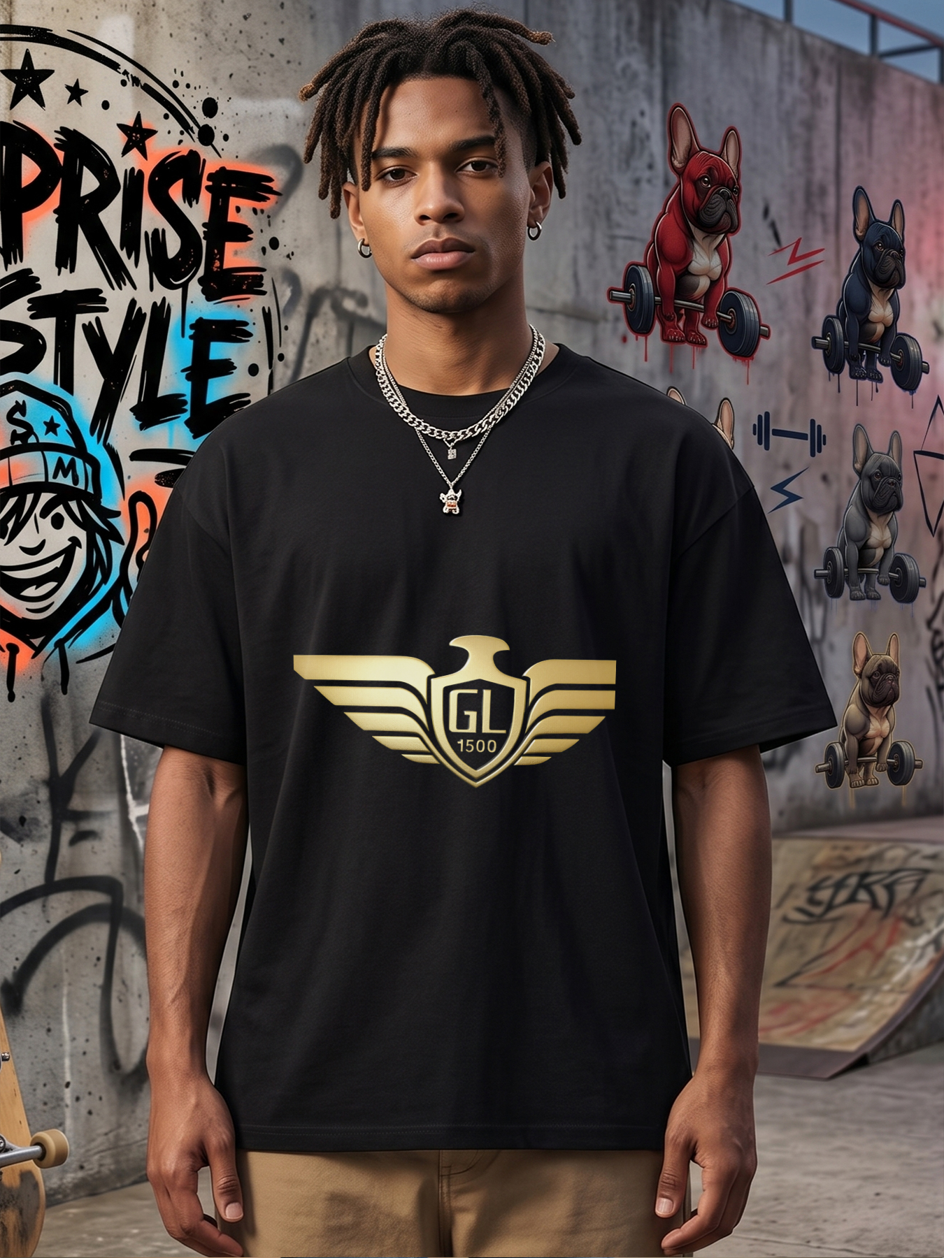 Men's Printed T-Shirt GL 1500 Wings Logo Design Casual Round Neck Summer Lightweight Breathable Short Sleeve T-Shirt for Outdoor Activities and Daily Wear Men's Fashion Apparel