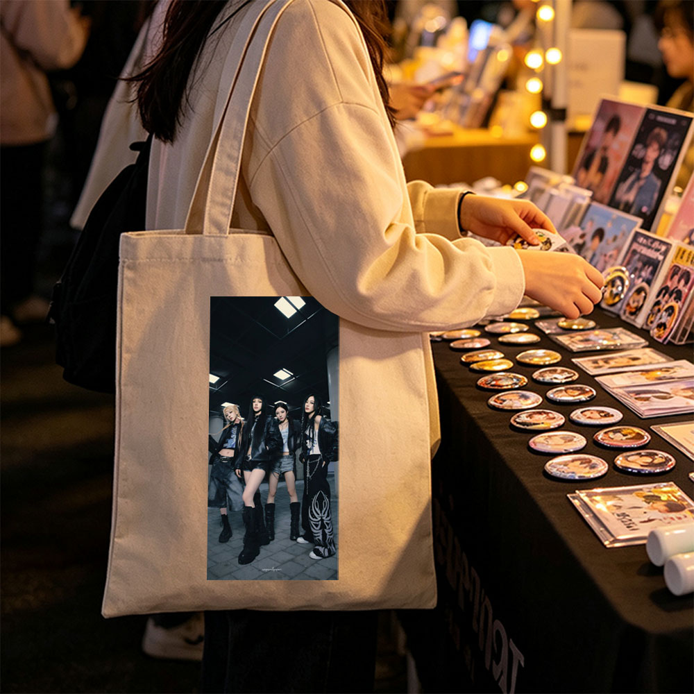BLACKPINK in Underground Style - Four Members Pose in Edgy Leather Outfits with Bold Fashion Statements - Canvas tote bags