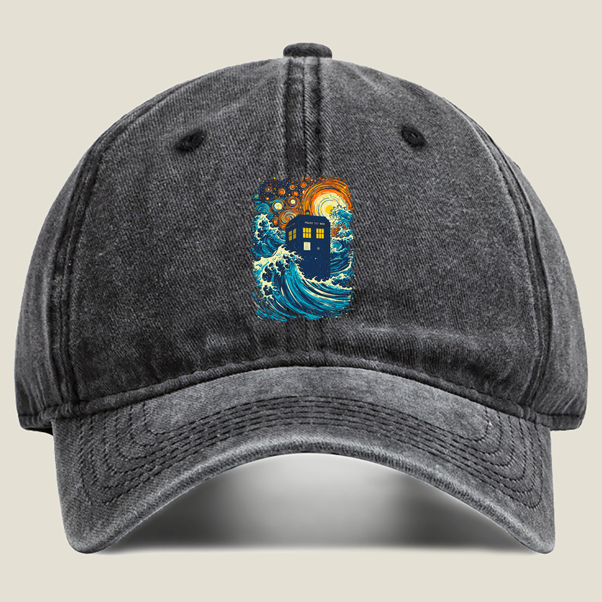 TARDIS in Stormy Seas - Washed Denim - Baseball Cap