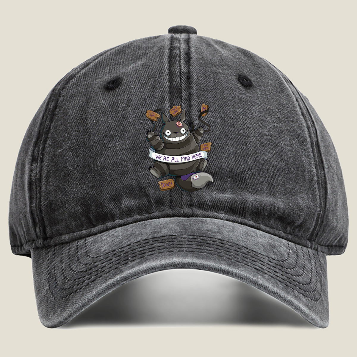 Totoro Meets Alice in Wonderland: We're All Mad Here - Washed Denim - Baseball Cap