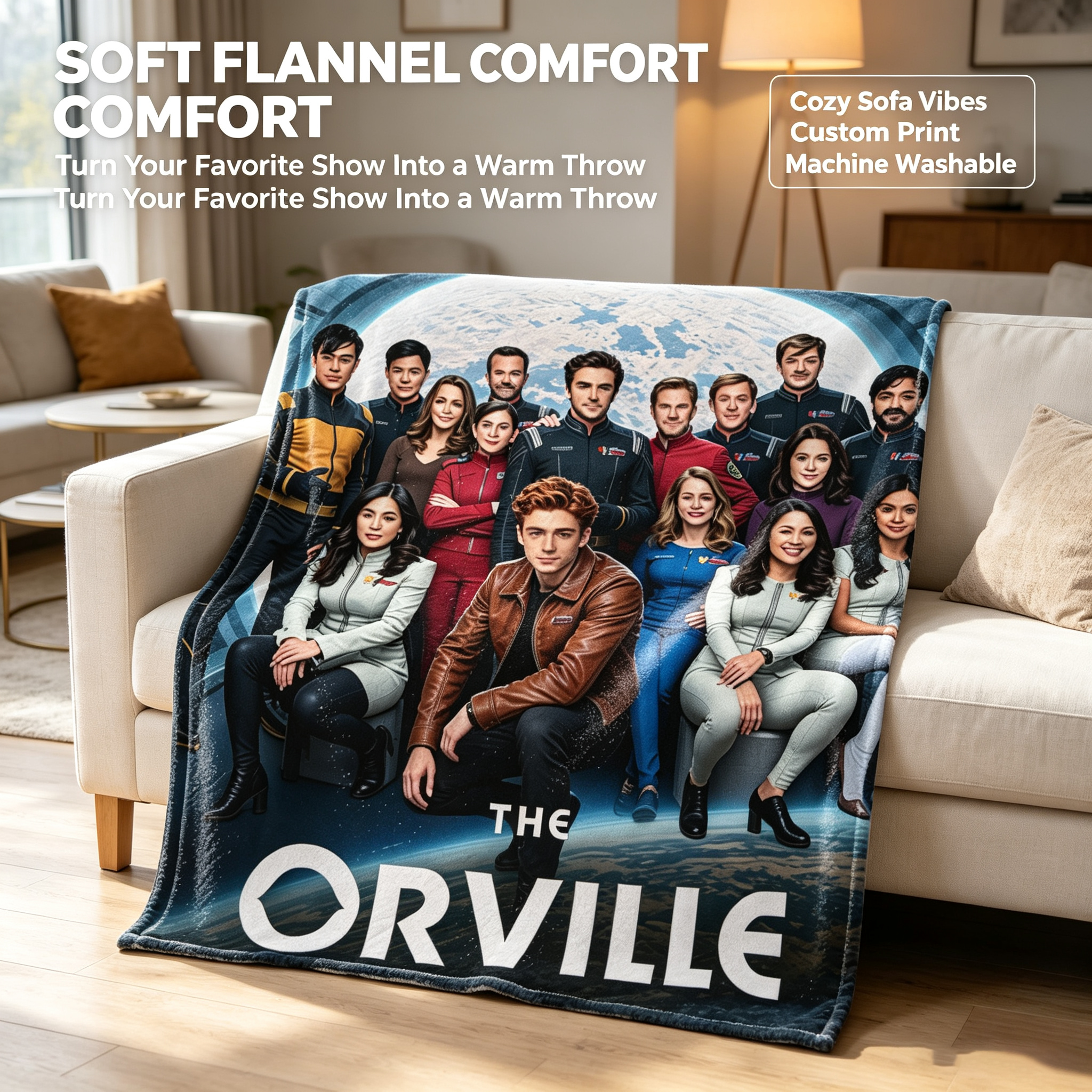 Custom Face Blanket The Orville Crew Flannel Blanket Sci-Fi Space Series Gift for Fans and Collectors