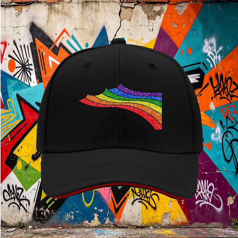 Unisex Classic Sandwich Hat with Glitter Rainbow Print Design | Lightweight Sun Protection Cap for Outdoor Activities, Beach, Travel, and Pride Events | Suitable for Adults Seeking Stylish and Comfortable Headwear