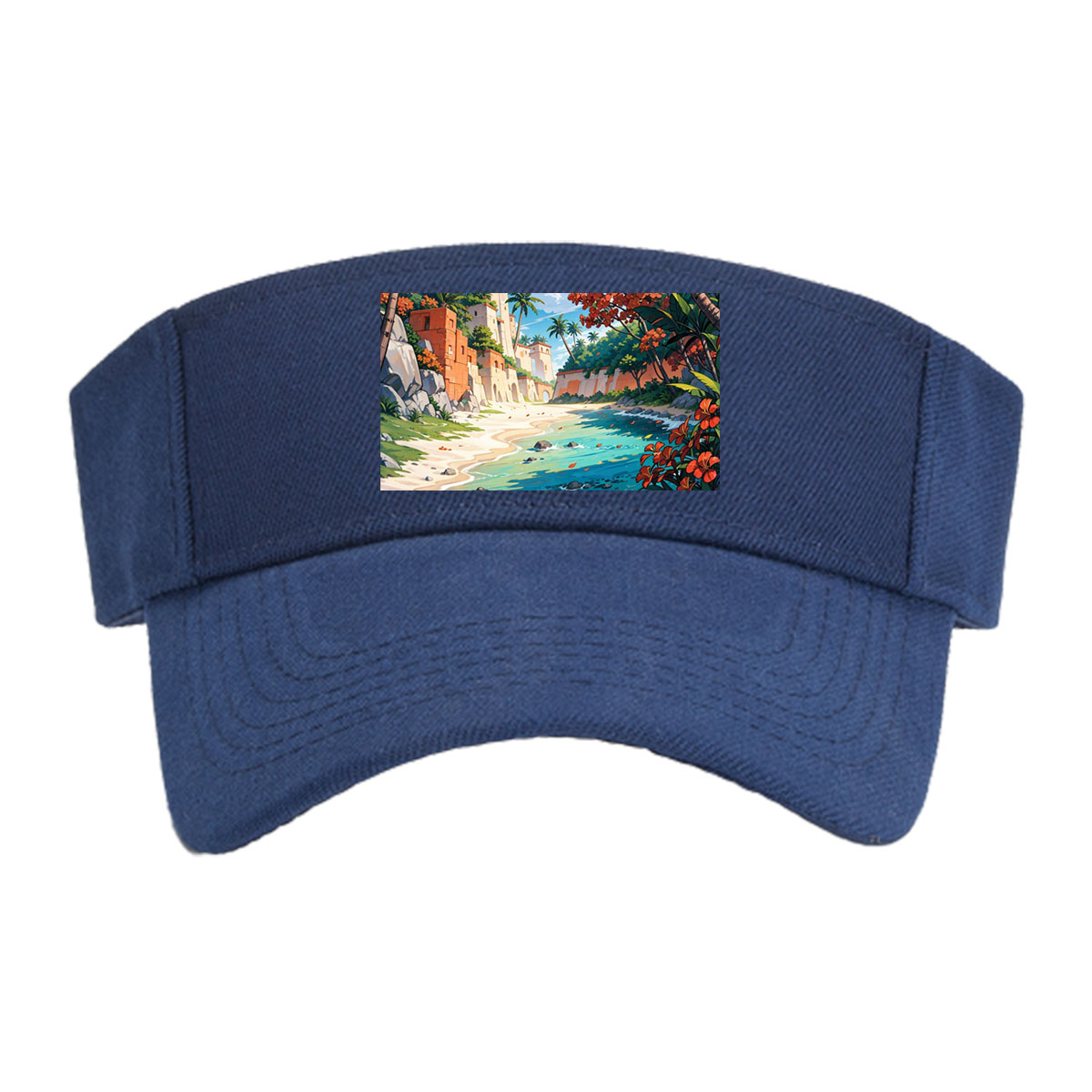 Tropical Beach with Ancient Ruins and Lush Vegetation -  Visor cap