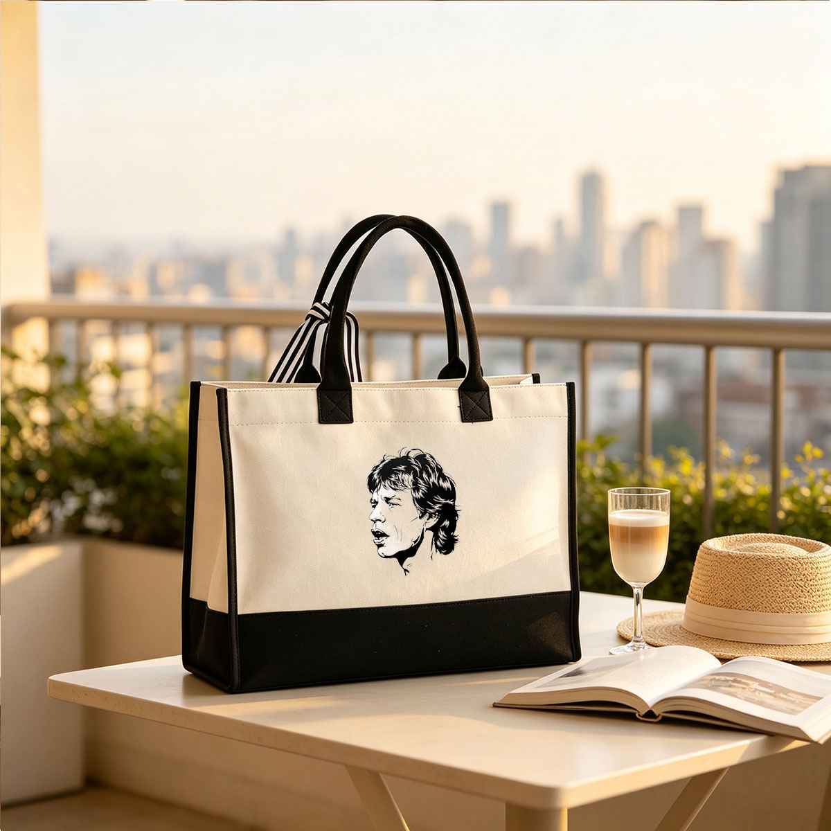 Freddie Mercury Portrait in Black and White - Canvas patchwork gift tote bag