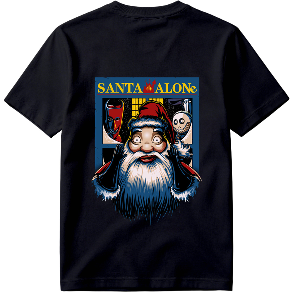 Santa Alone: Santa Claus, Jack Skellington, and Red Mask - Tee