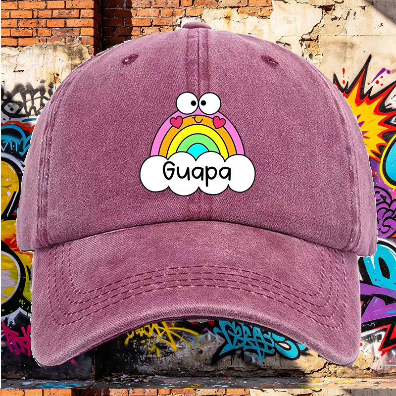Men's Printed Washed Cotton Hat with Rainbow and Heart Design, Casual Round Brim Summer Lightweight Cap for Outdoor Activities, Beach, Travel, and Daily Wear, Suitable for Young Adults and Fashion-Loving Men