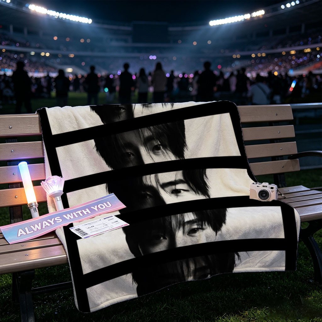 BTS Members in Black and White Striped Portrait with Fragmented Faces - Blankets