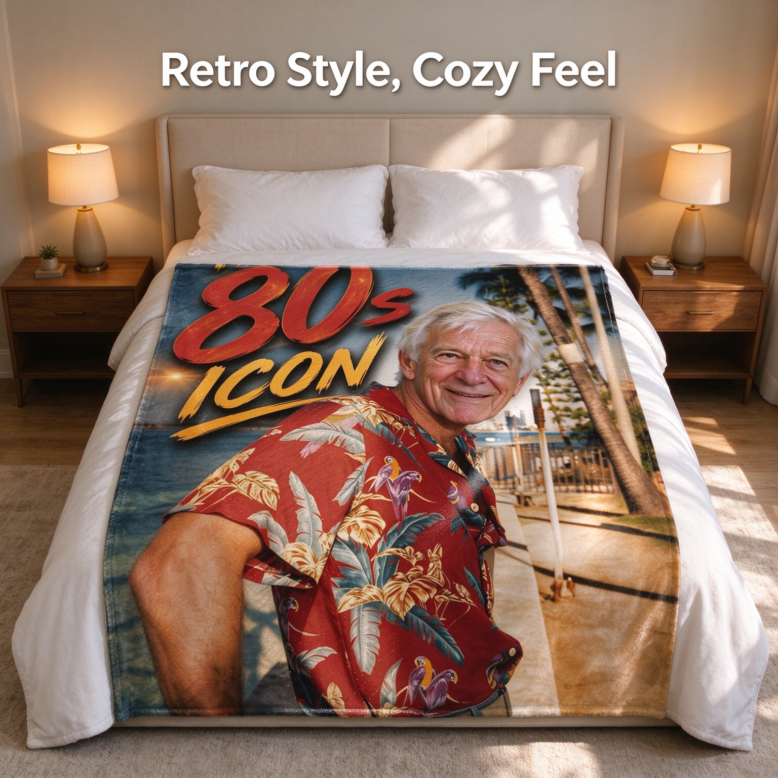Custom Photo Face Blanket Ultra Soft Flannel Fleece Throw Personalized Retro 80s Gift for Family Couch and Bed
