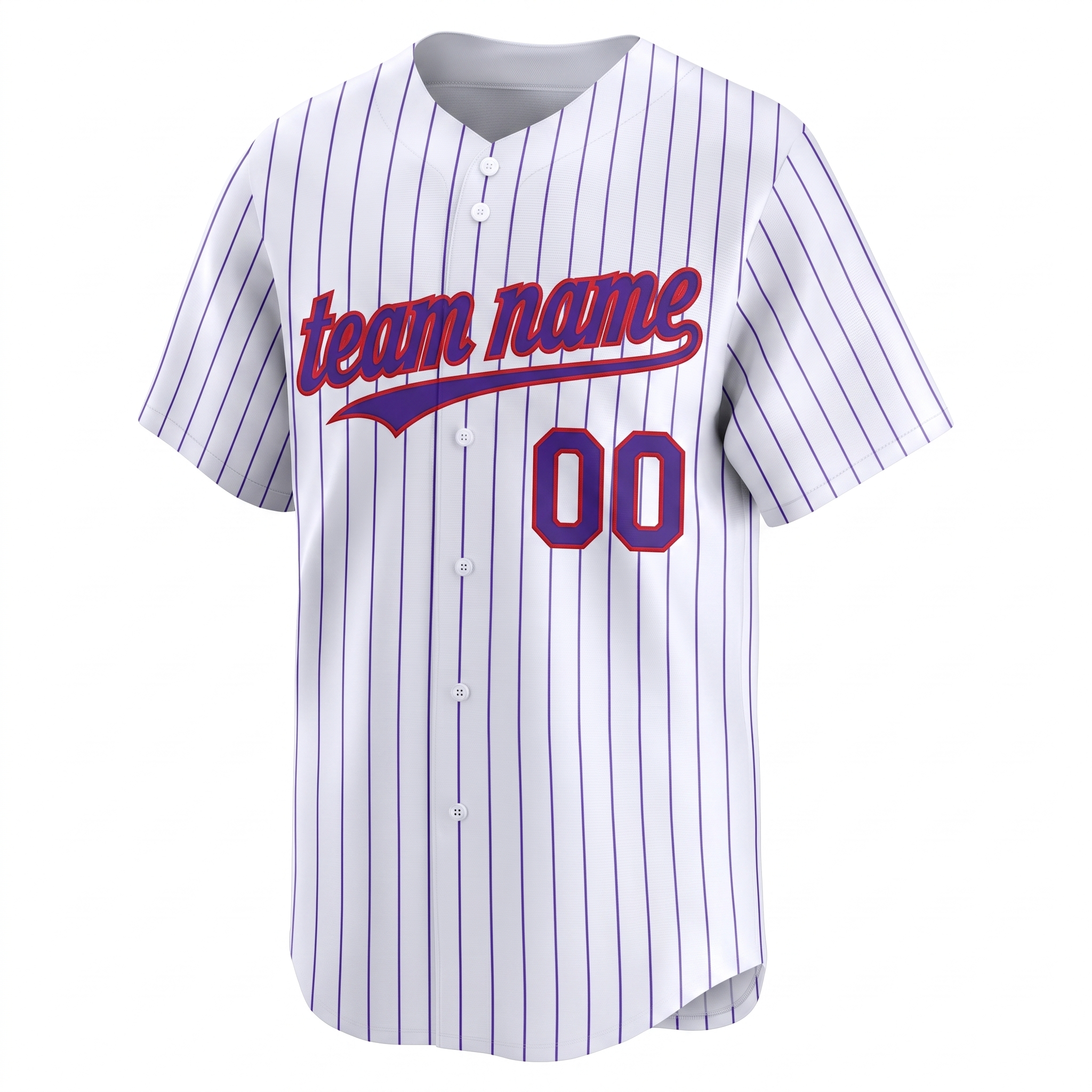 Custom Printed Colorado Mountain Style Baseball Jersey White Purple Pinstripe Button Down Shirt for Men and Women
