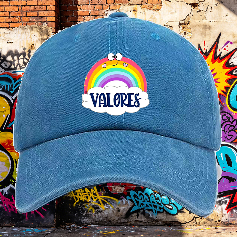 Men's Printed Washed Cap with Rainbow and 