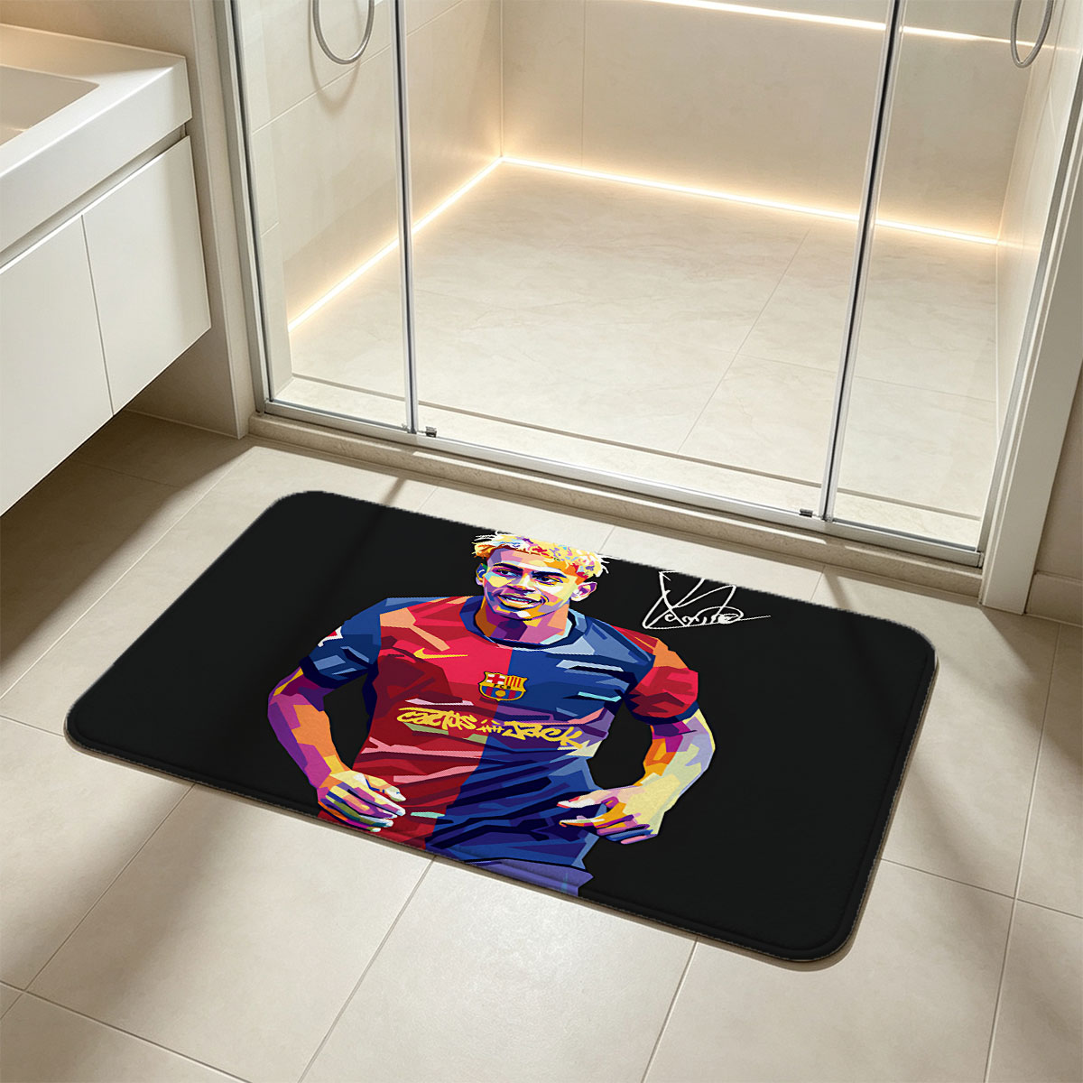 Lamine Yamal in FC Barcelona Jersey, Artistic Portrait - Flannel floor mat