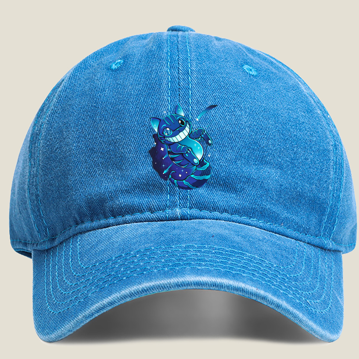 Cheshire Cat in Space - Washed Denim - Baseball Cap