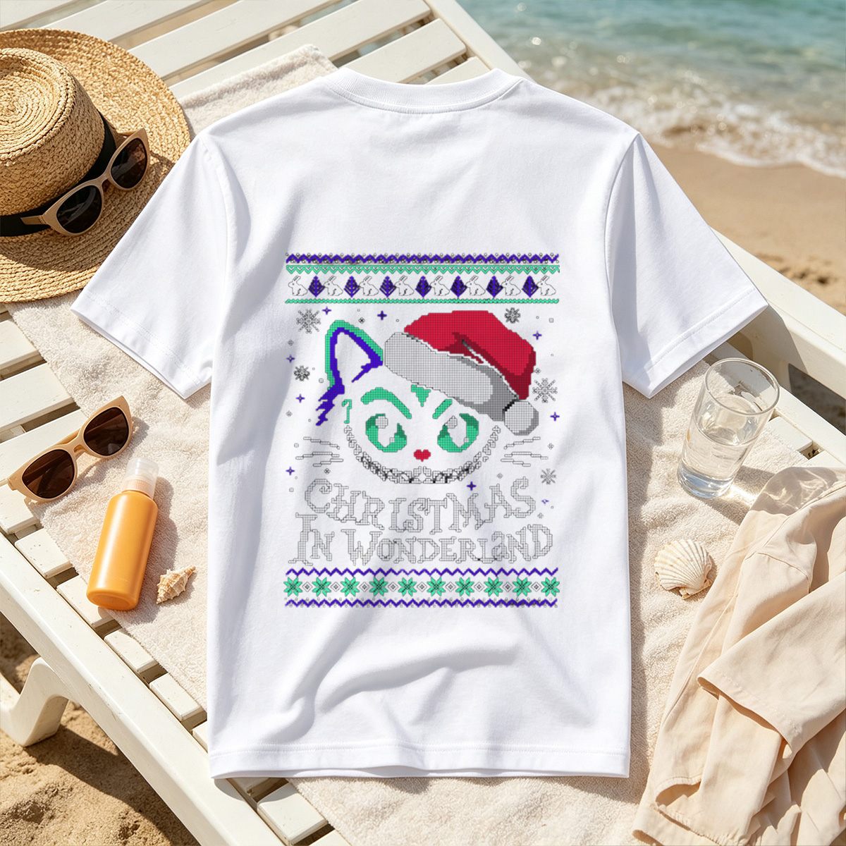 Christmas in Wonderland: Cheshire Cat Ugly Sweater Design - Tee