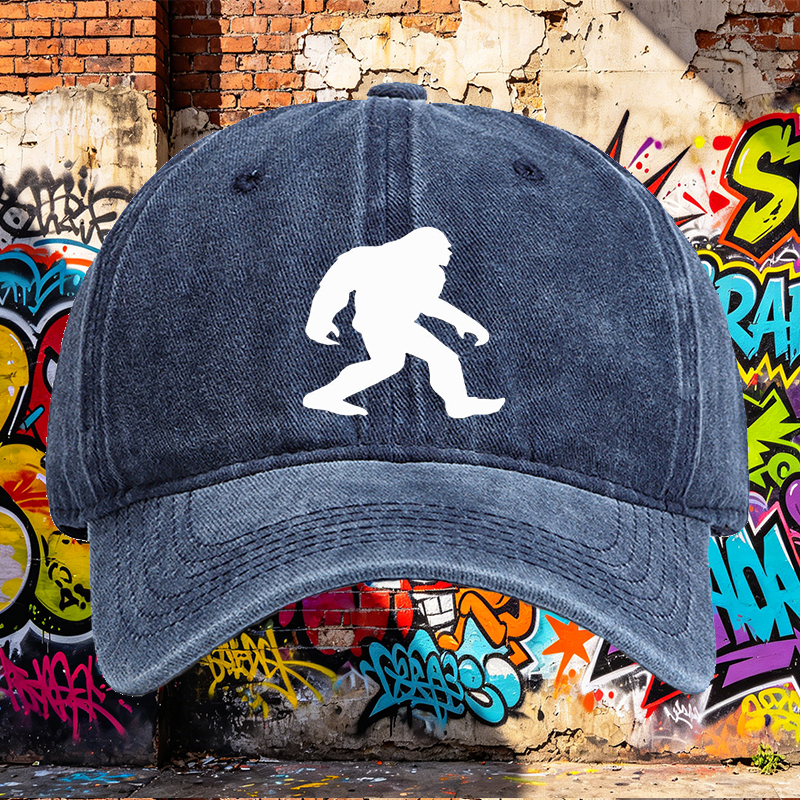 Unisex Classic Washed Cap with Bigfoot Silhouette Print - Casual Outdoor Hat for Hiking, Camping, and Everyday Wear - Perfect for Nature Lovers and Adventure Enthusiasts