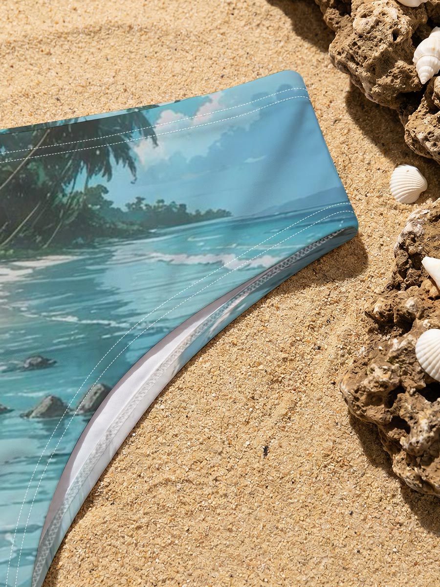 Serene Tropical Beach with Palm Trees and Crystal Clear Water -  Men's swim trunks