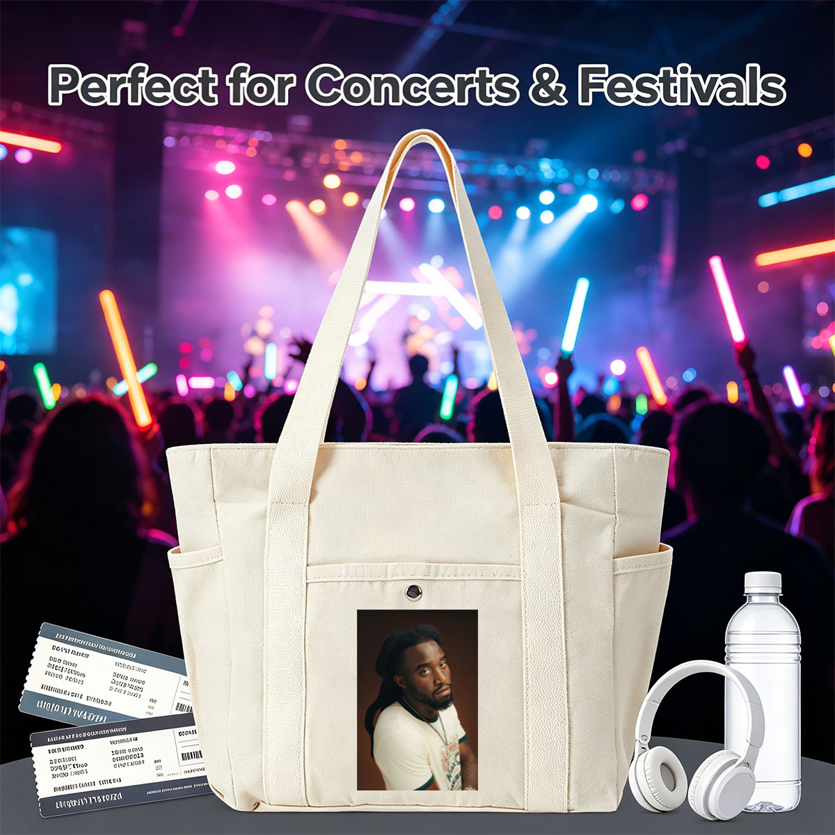 Burna Boy in a Stylish Portrait Wearing a White T-Shirt and Beaded Necklace - Multi-pocket bags