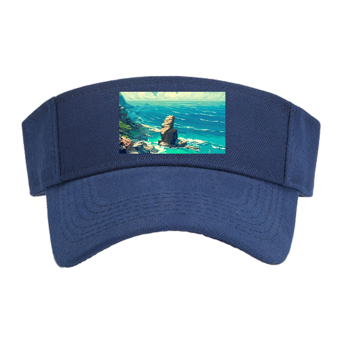 Coastal Landscape with Rocky Shore and Sailboat -  Visor cap