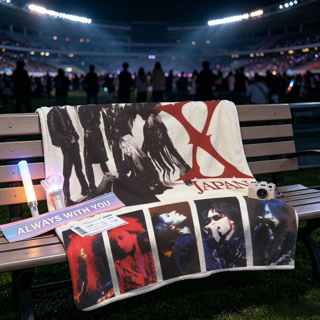 X Japan Band Members in Dramatic Pose with Intense Expressions and Gothic Rock Style - Blankets