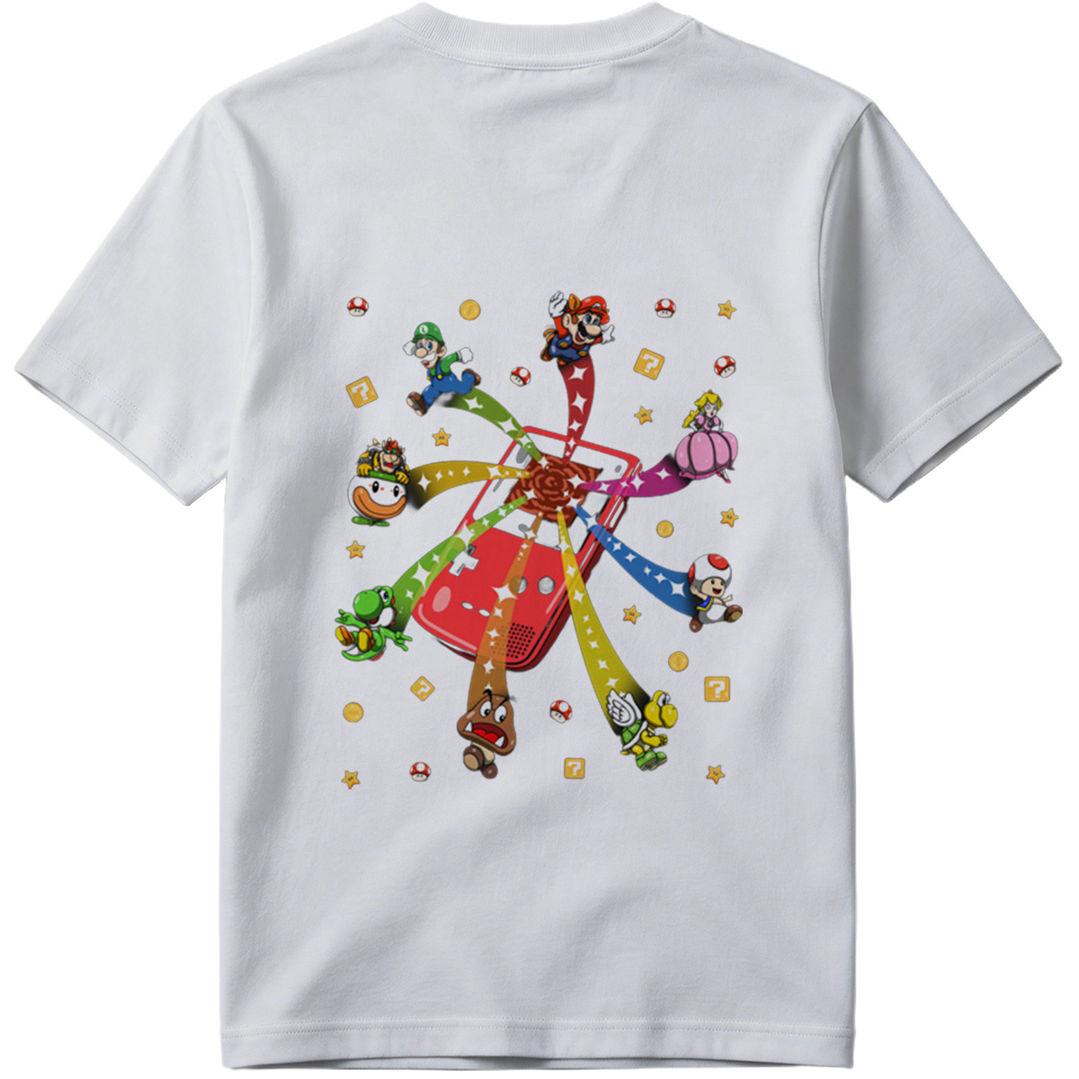 Super Mario Characters Bursting from a Game Console - Tee