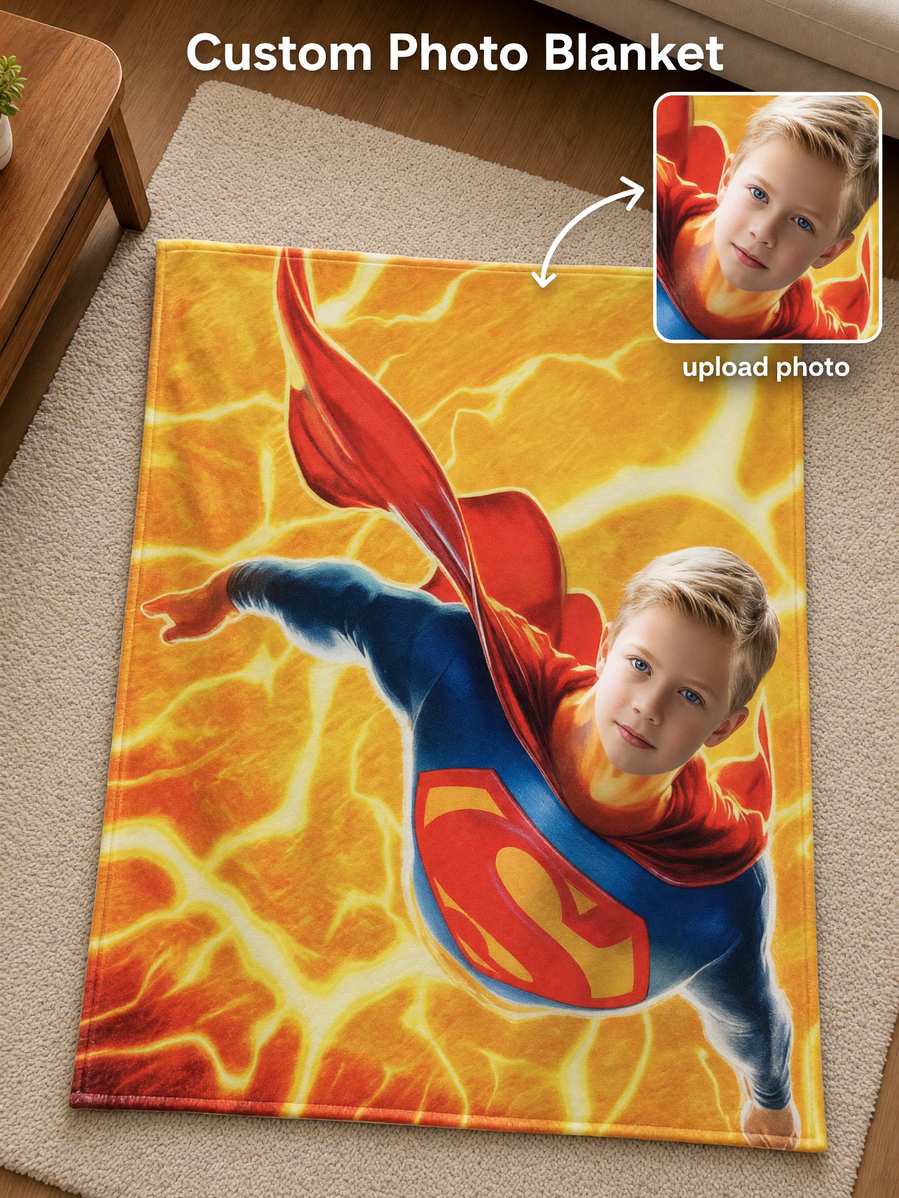 Custom Face Photo Blanket Personalized Superhero Flannel Throw Ultra Soft Warm Fleece Wrap Ideal Personalized Gift