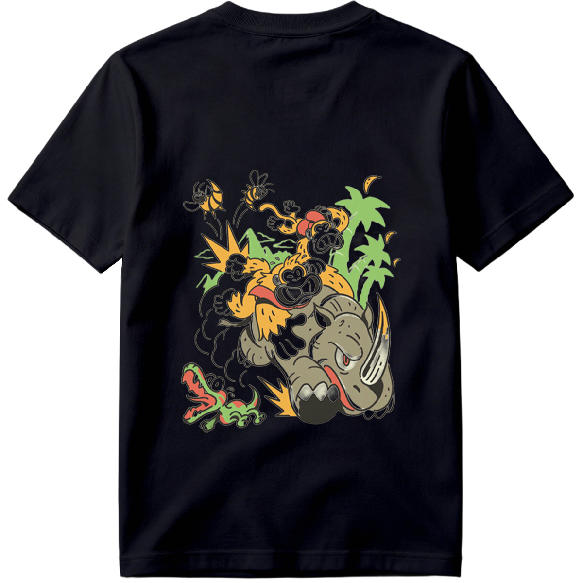 Donkey Kong and Diddy Kong Ride a Rhinoceros Through Jungle Chaos - Tee