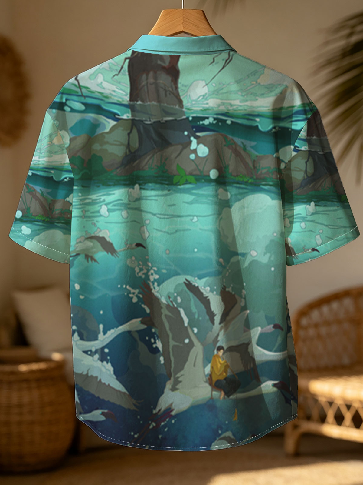 A boy rides a swan through a mystical underwater world beneath a giant tree. -  Shirt