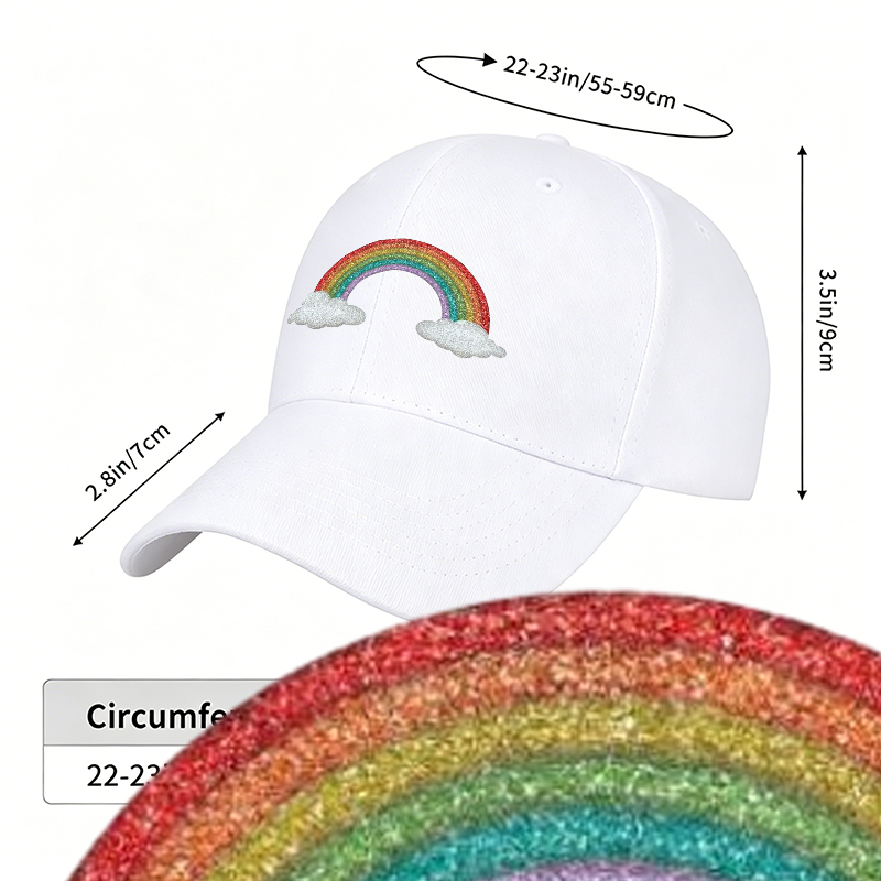 Unisex Classic Baseball Cap with Glitter Rainbow and Cloud Print - Perfect for Outdoor Activities, Casual Wear, and Festive Events - Ideal for Adults Seeking Fun and Colorful Fashion Accessory
